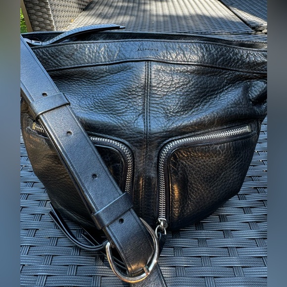 ALLSAINTS BLACK FETCH LEATHER CROSSBODY BAG - Picture 5 of 11